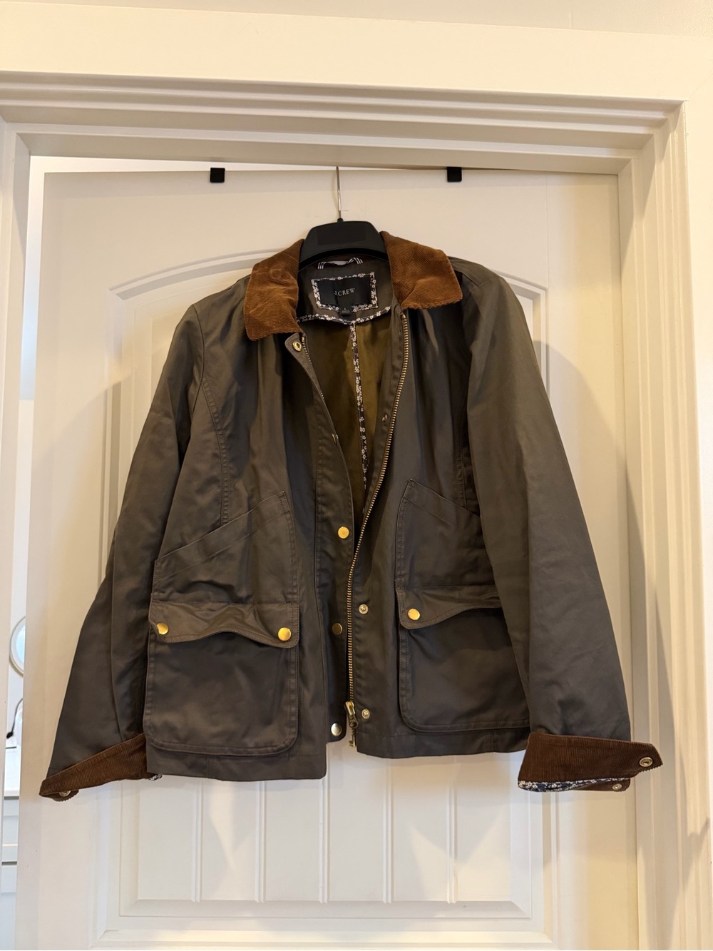 J. Crew Olive Field Jacket with Brown Corduroy Collar